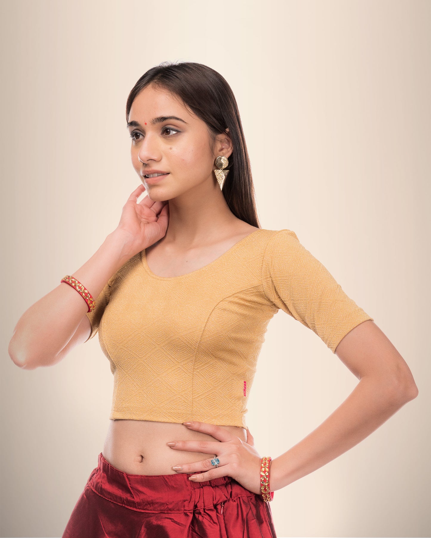 Urvi Beige Jacquard Blouse with Self Zari and Metallic Shine by Advi