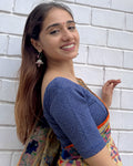 Urvi Navy Self Zari Jacquard Blouse with Boat Neck Metallic Advi