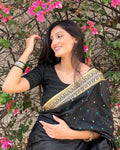 Urvi Black Zari Embellished Metallic Jacquard Blouse with Boat Neck Advi
