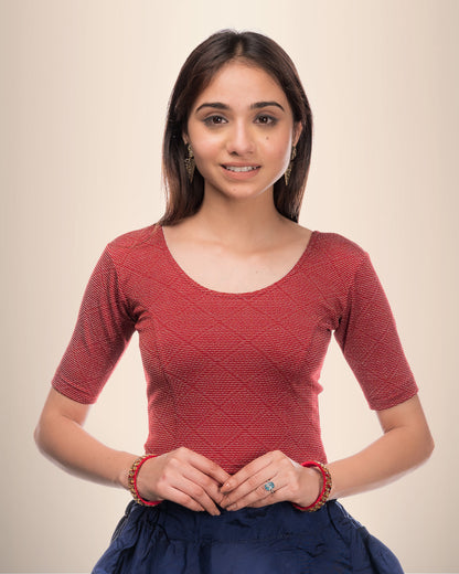 Urvi Maroon Self Zari Metallic Jacquard Blouse with Elbow Sleeves Advi