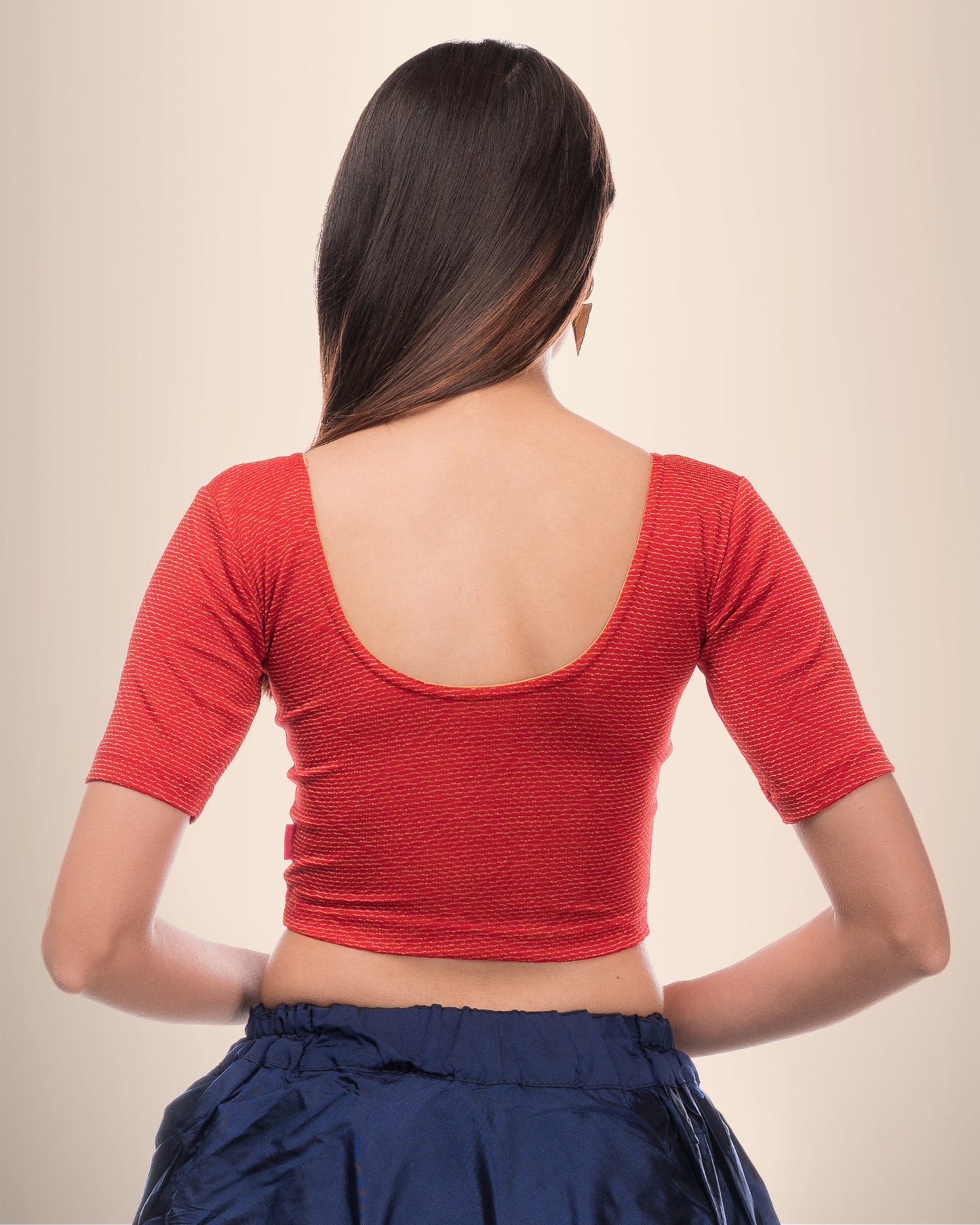 Urvi Red Zari Blouse with Gold Metallic Jacquard and Boat Neck Advi