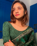 Shehzaadi Green Elbow Sleeve Blouse with Ruffle Detail by Advi