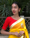 Shehzaadi Red Jacquard Blouse with Double Frill Elbow Sleeve by Advi