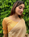Shehzaadi Beige Boat Neck Jacquard Blouse with Frill Sleeves Advi