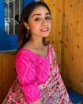 Shehzaadi Pink Ruffle Detail Stretchable Blouse with Boat Neck Advi