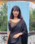 Kalee Black Frill Neck Jacquard Blouse with Designer Back Advi