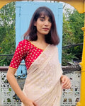 Kalee Maroon Stretchable Blouse with Frill Neck and Back Advi