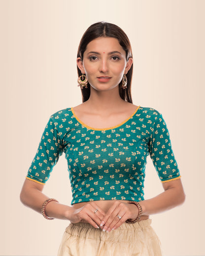 Kalee Rama Green Blouse with Frill Back and Slip-On Fit by Advi