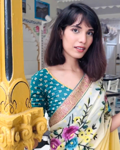 Kalee Rama Green Blouse with Frill Back and Slip-On Fit by Advi
