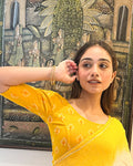 Kavana Mustard Multicolour Buti Blouse with Slip-On Fit by Advi