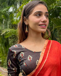 Kavana Black Block Print Jacquard Blouse with Boat Neck by Advi