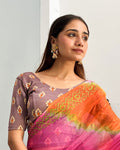 Kavana Gray Jacquard Blouse with Multicolour Buti and Boat Neck Advi