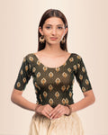 Kavana Green Multicolour Buti Blouse in Stretchable Jacquard Advi