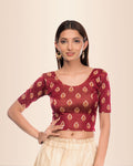 Kavana Maroon Buti Jacquard Blouse with Block Print Detailing Advi