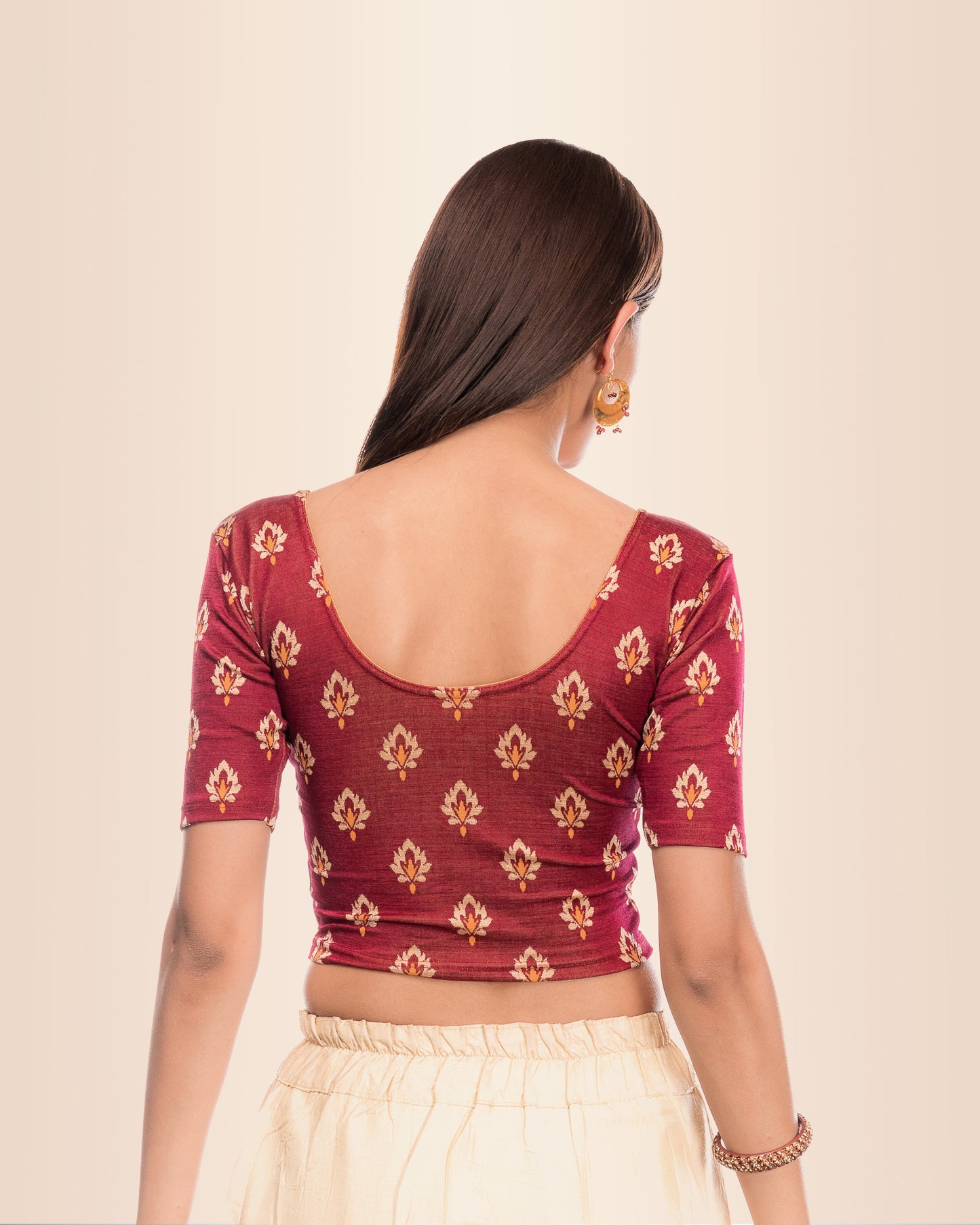 Kavana Maroon Buti Jacquard Blouse with Block Print Detailing Advi