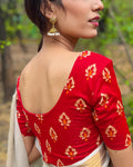 Kavana Red Multicolour Buti Jacquard Stretchable Elbow Blouse Advi