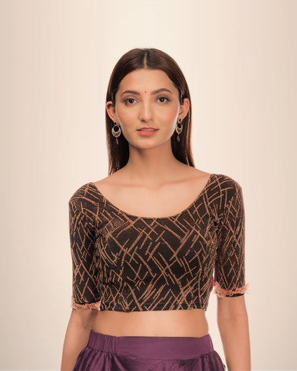 Madhu Copper Metallic Zari Blouse with Organza Ruffle Detail Advi