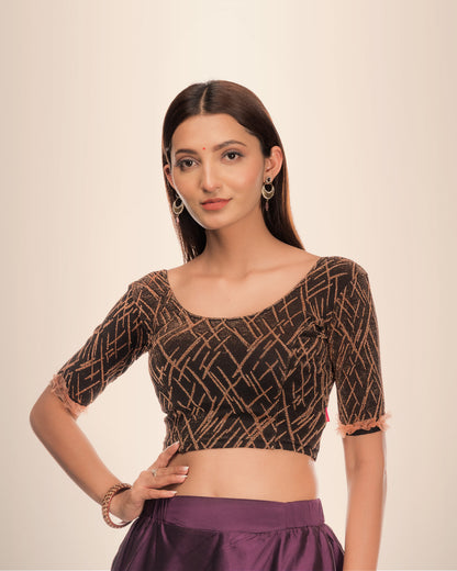 Madhu Copper Metallic Zari Blouse with Organza Ruffle Detail Advi