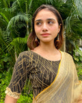 Madhu Gold Organza Ruffle Embellished Zari Jacquard Blouse by Advi