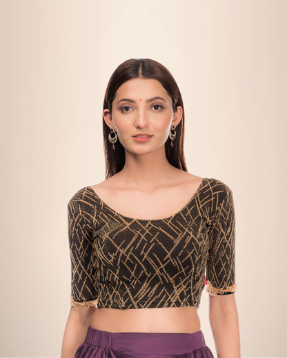 Madhu Gold Organza Ruffle Embellished Zari Jacquard Blouse by Advi