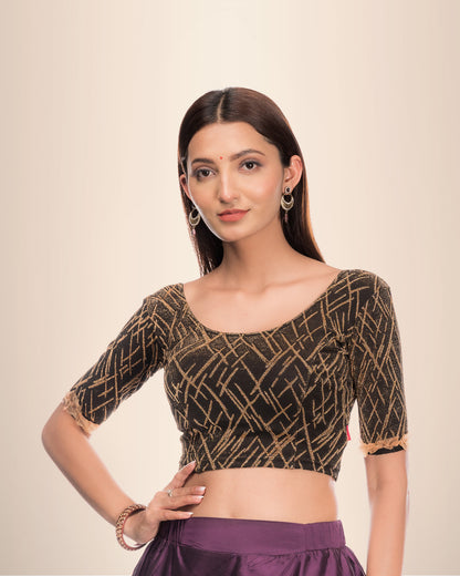 Madhu Gold Organza Ruffle Embellished Zari Jacquard Blouse by Advi
