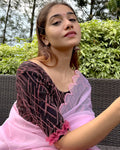 Madhu Pink Zari Organza Ruffle Frill Stretchable Slip-On Blouse Advi