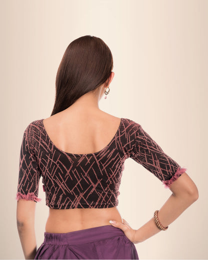 Madhu Pink Zari Organza Ruffle Frill Stretchable Slip-On Blouse Advi