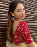 Taru Maroon Applique Flower Stretchable Blouse with Boat Neck Advi