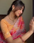 Taru Peach Applique Flowers Embellished Stretchable Blouse by Advi