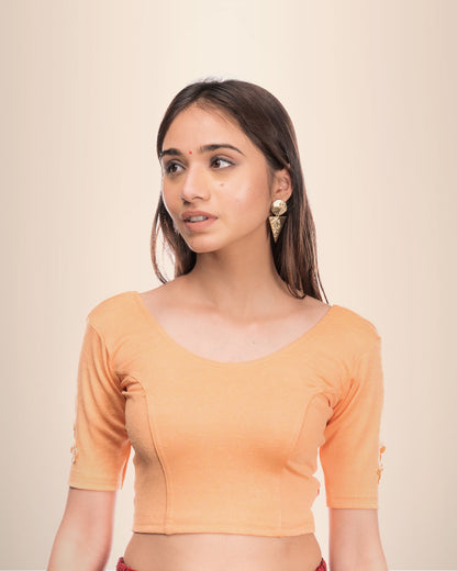 Taru Peach Applique Flowers Embellished Stretchable Blouse by Advi