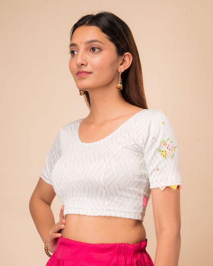 Kinjal Silver Mirror Work Embroidery Stretchable Slip On Blouse By Advi