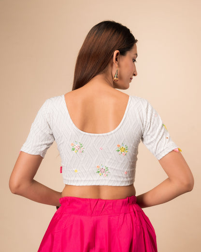 Kinjal Silver Mirror Work Embroidery Stretchable Slip On Blouse By Advi