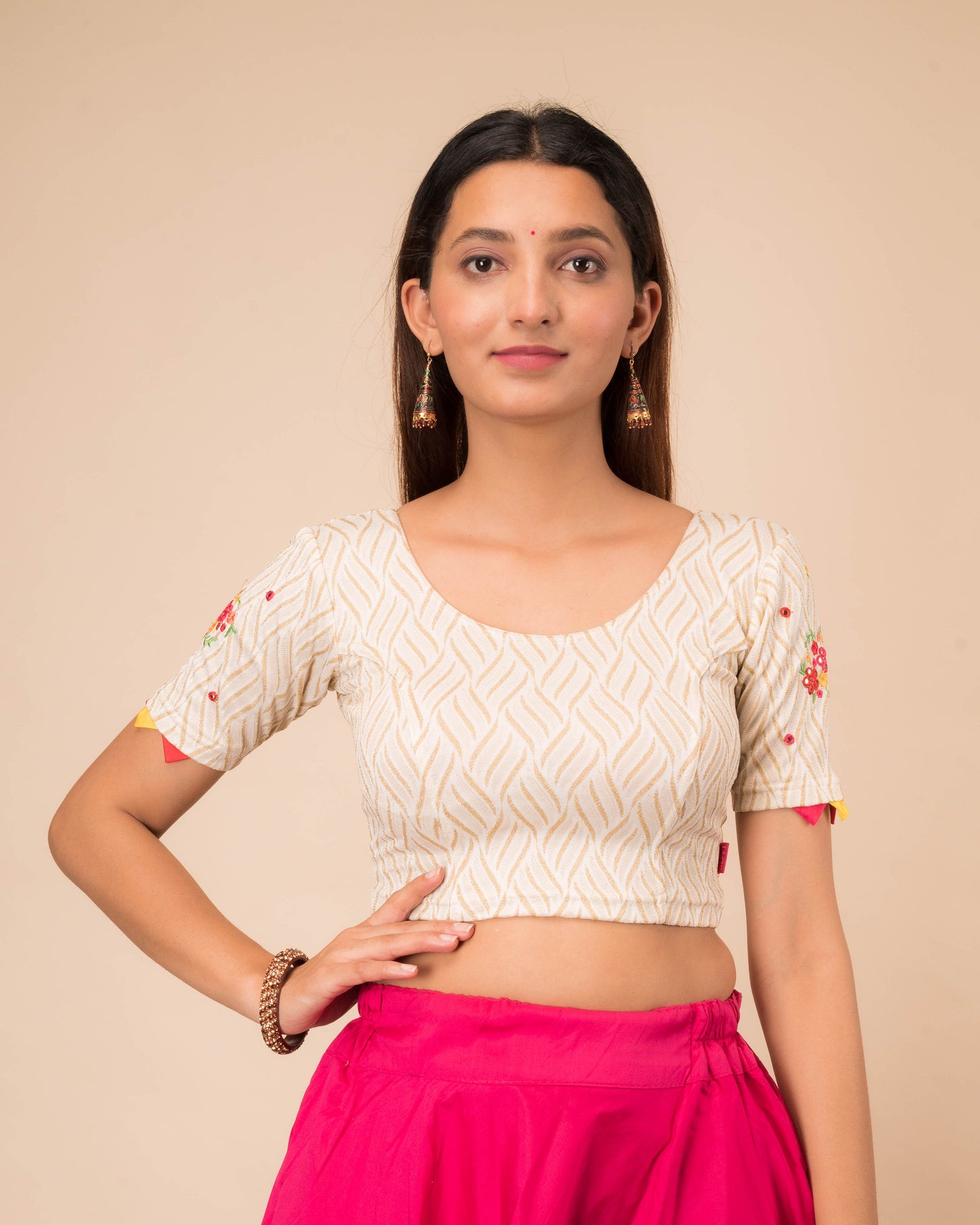 Kinjal Gold Mirror Work Embroidery Stretchable Slip On Blouse By Advi