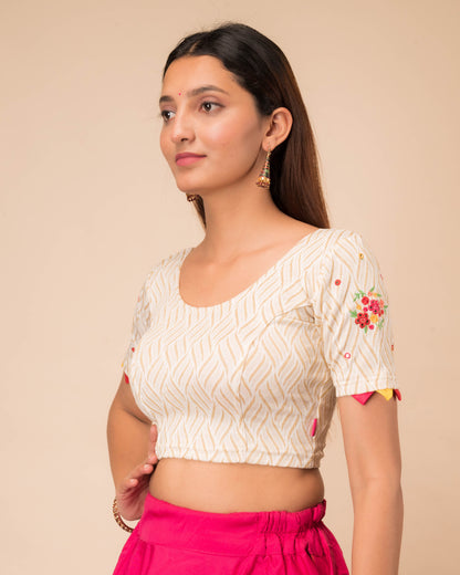 Kinjal Gold Mirror Work Embroidery Stretchable Slip On Blouse By Advi