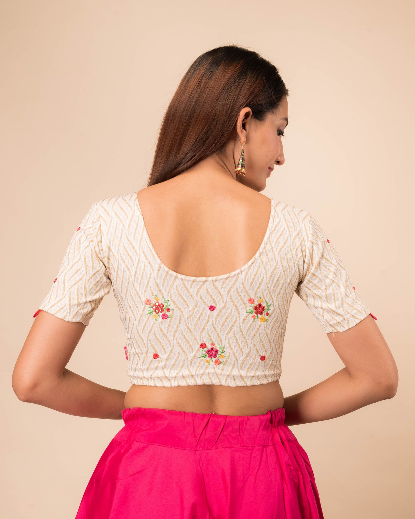 Kinjal Mirror Work Embroidery Stretchable Slip On Blouse