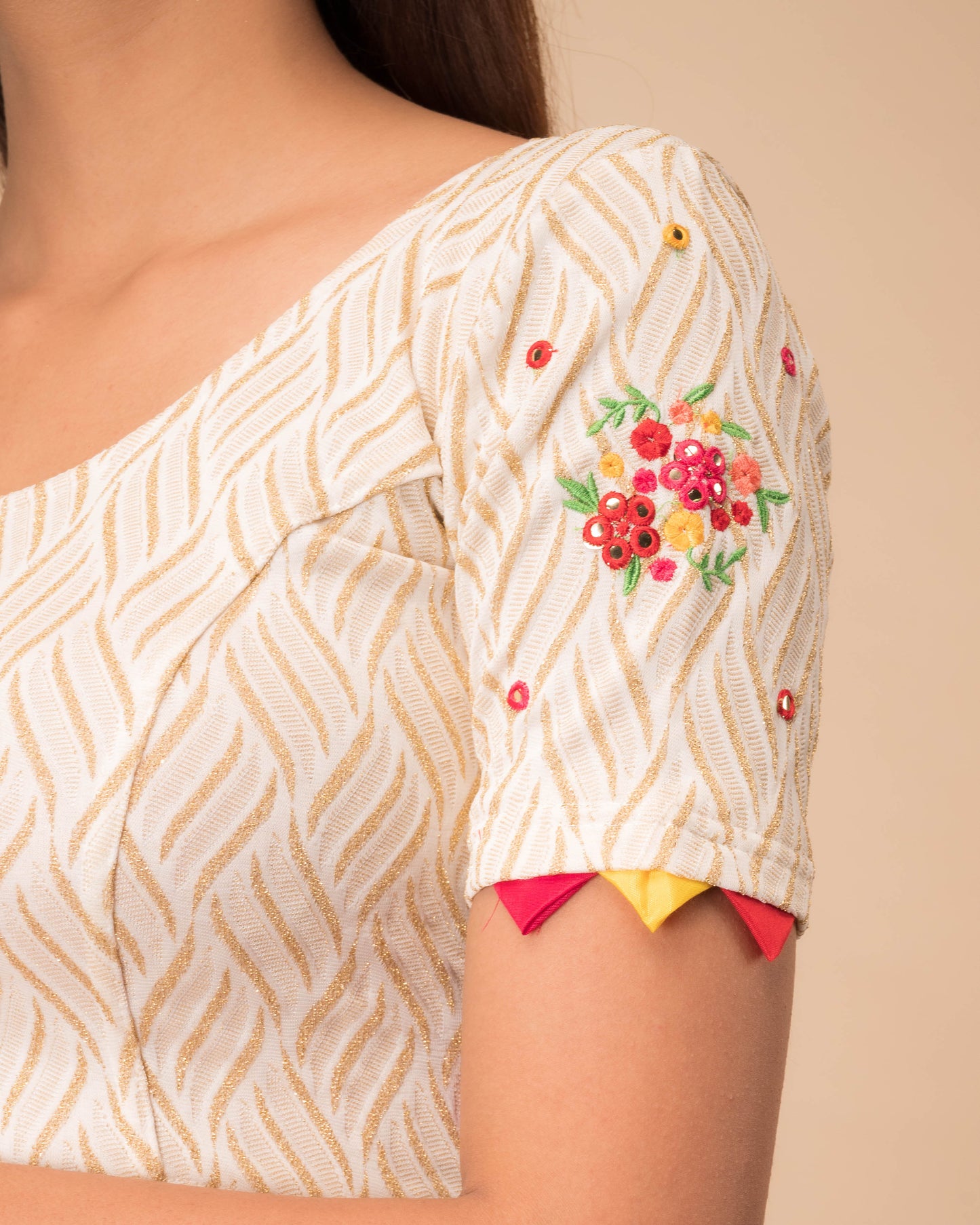 Kinjal Gold Mirror Work Embroidery Stretchable Slip On Blouse By Advi
