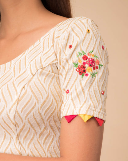 Kinjal Gold Mirror Work Embroidery Stretchable Slip On Blouse By Advi