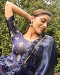 Phool Navy Gray & Gold Butis Embellished Blouse with Slip-On Fit Advi