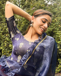 Phool Gray & Gold Butis Zari Stretchable Slip On Blouse