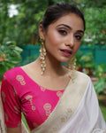 Phool Gray & Gold Butis Zari Stretchable Slip On Blouse