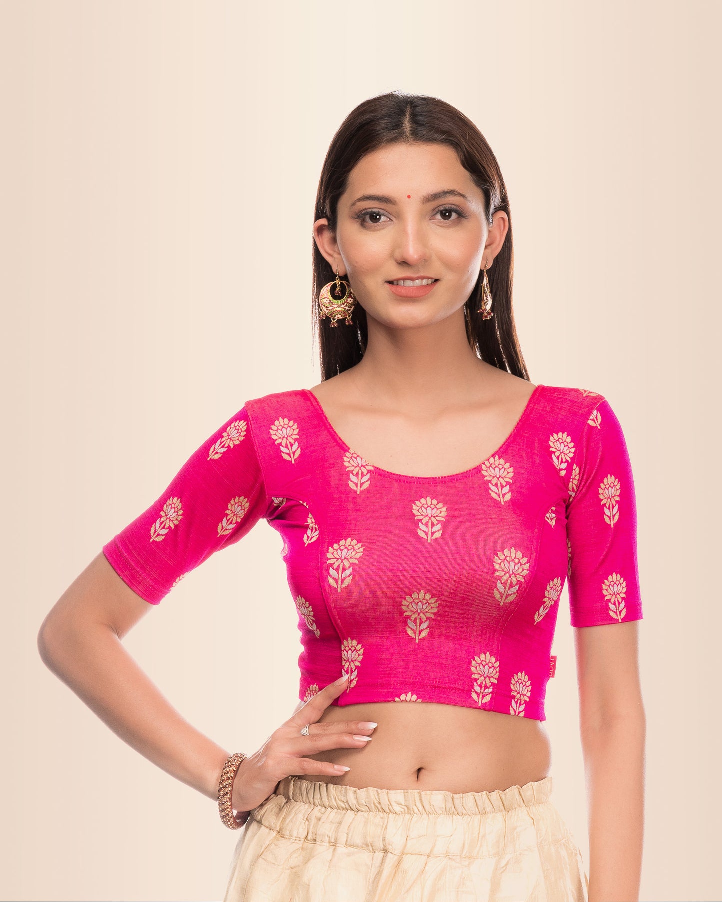 Phool Rani Gray & Gold Butis Zari Jacquard Stretchable Blouse by Advi