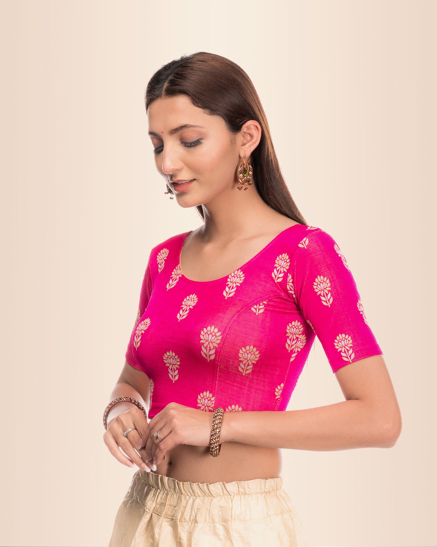 Phool Rani Gray & Gold Butis Zari Jacquard Stretchable Blouse by Advi