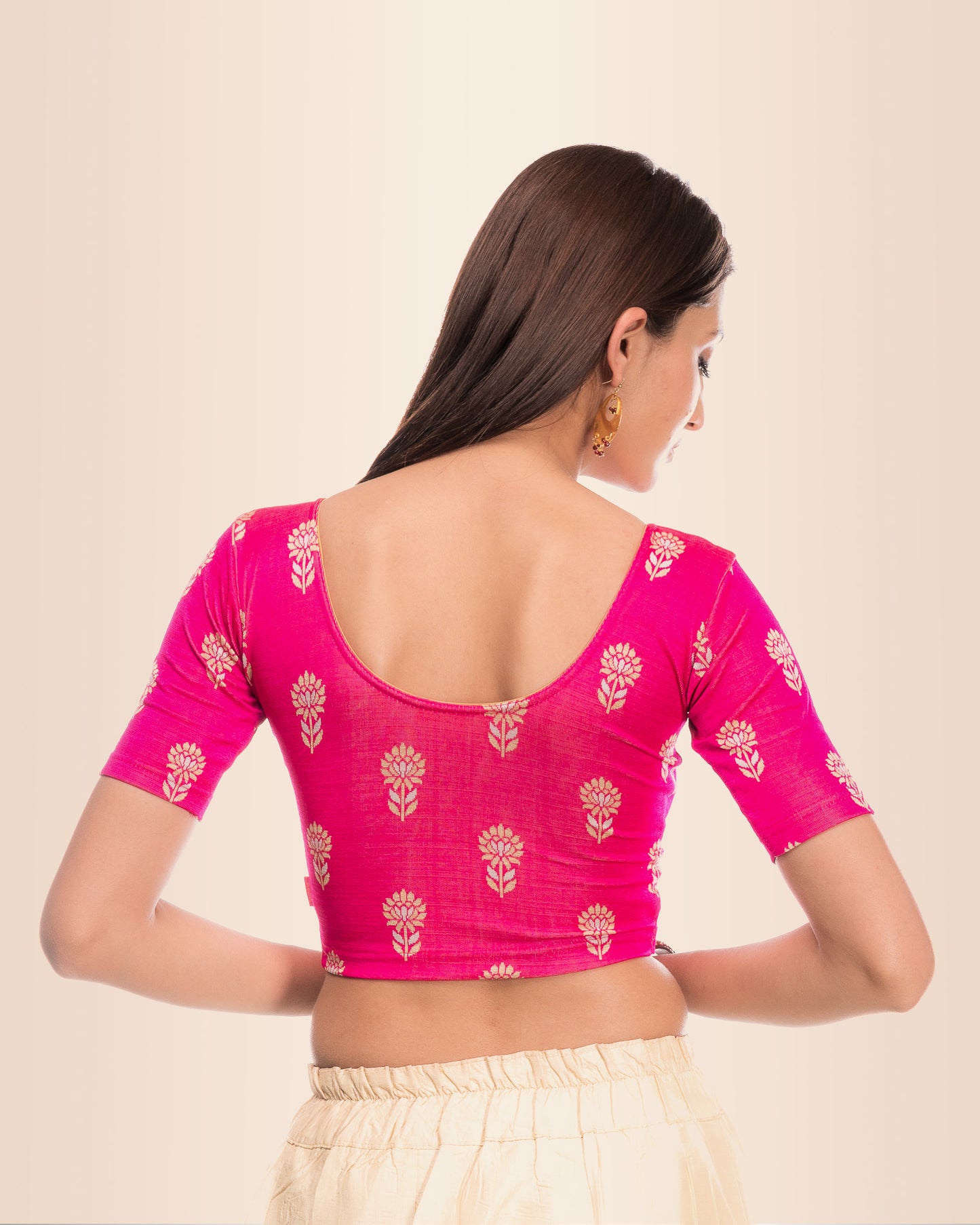 Phool Rani Gray & Gold Butis Zari Jacquard Stretchable Blouse by Advi