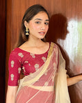 Phool Gray & Gold Butis Zari Stretchable Slip On Blouse