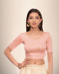 Phool Peach Gray & Gold Buti Blouse in Stretchable Jacquard by Advi