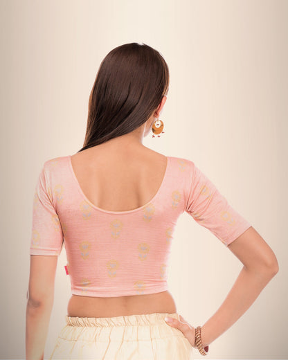 Phool Gray & Gold Butis Zari Stretchable Slip On Blouse