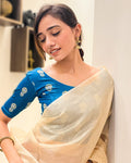 Phool Gray & Gold Butis Zari Stretchable Slip On Blouse