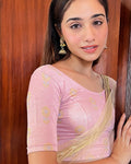 Phool Gray & Gold Butis Zari Stretchable Slip On Blouse