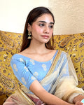 Phool Sky Blue Gray & Gold Buti Stretchable Blouse in Jacquard by Advi