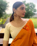 Laxmi Buti Gold Banarasi Zari Brocade Blouse with Boat Neck by Advi